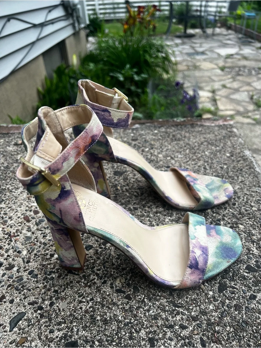 Vince Camuto Pastel Floral Ankle-Strap Block Heels